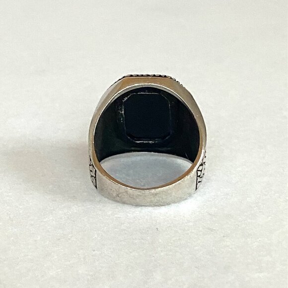 Sterling Silver 925 BS Black Onyx Signet Style Basketweave Unisex Band Ring Sz 9 - Picture 7 of 16